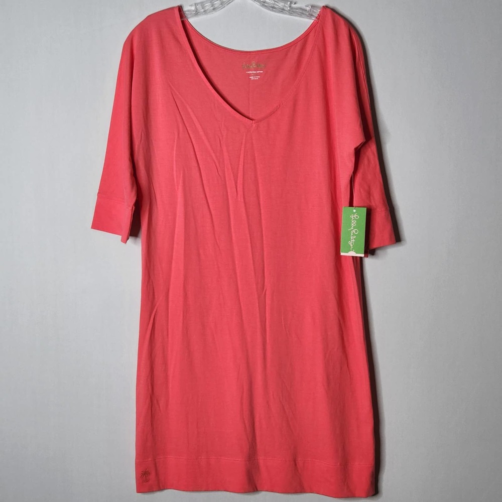Lilly Pulitzer Eliza Knit Dress Size Small Watermelon Pink 3/4 Sleeves V Neck